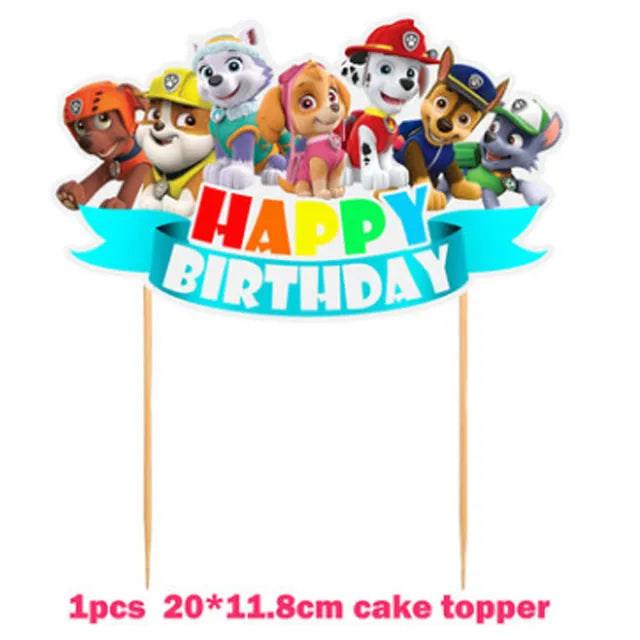 Paw Patrol Birthday Party Decorations Tableware Supplies Balloons Paper Party Plate Cup Napinks Gift Bag Baby Shower Kids Happy-1pc cake topper-