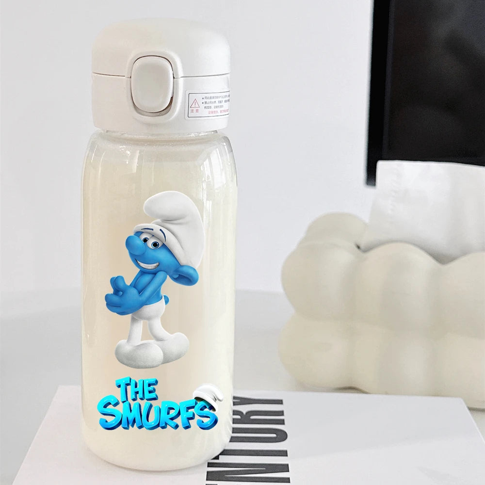 The Smurfs Straw Water Bottle - Large Capacity Cartoon Cup for Kids, Outdoor Sports, Portable Retro Anime Gift-34-600ML-