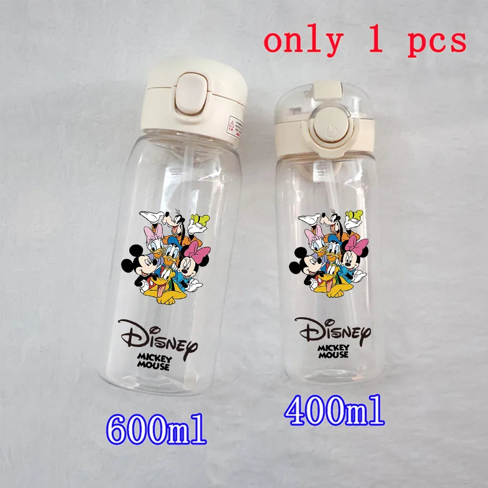 Disney Mickey Mouse Straw Bottle - 400/600ML Transparent Plastic - Portable Kids Drinking Water Cup with Donald Duck-TMSB-54-400ML-