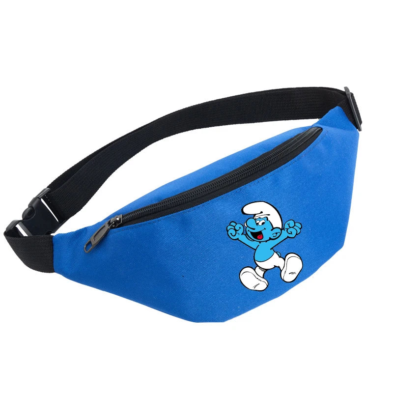 Anime Smurfs Kids Waist Bag - Cartoon Zipper Belt Pack for Outdoor Sports, Travel Shoulder Crossbody Gift Pouch-LJL 92-