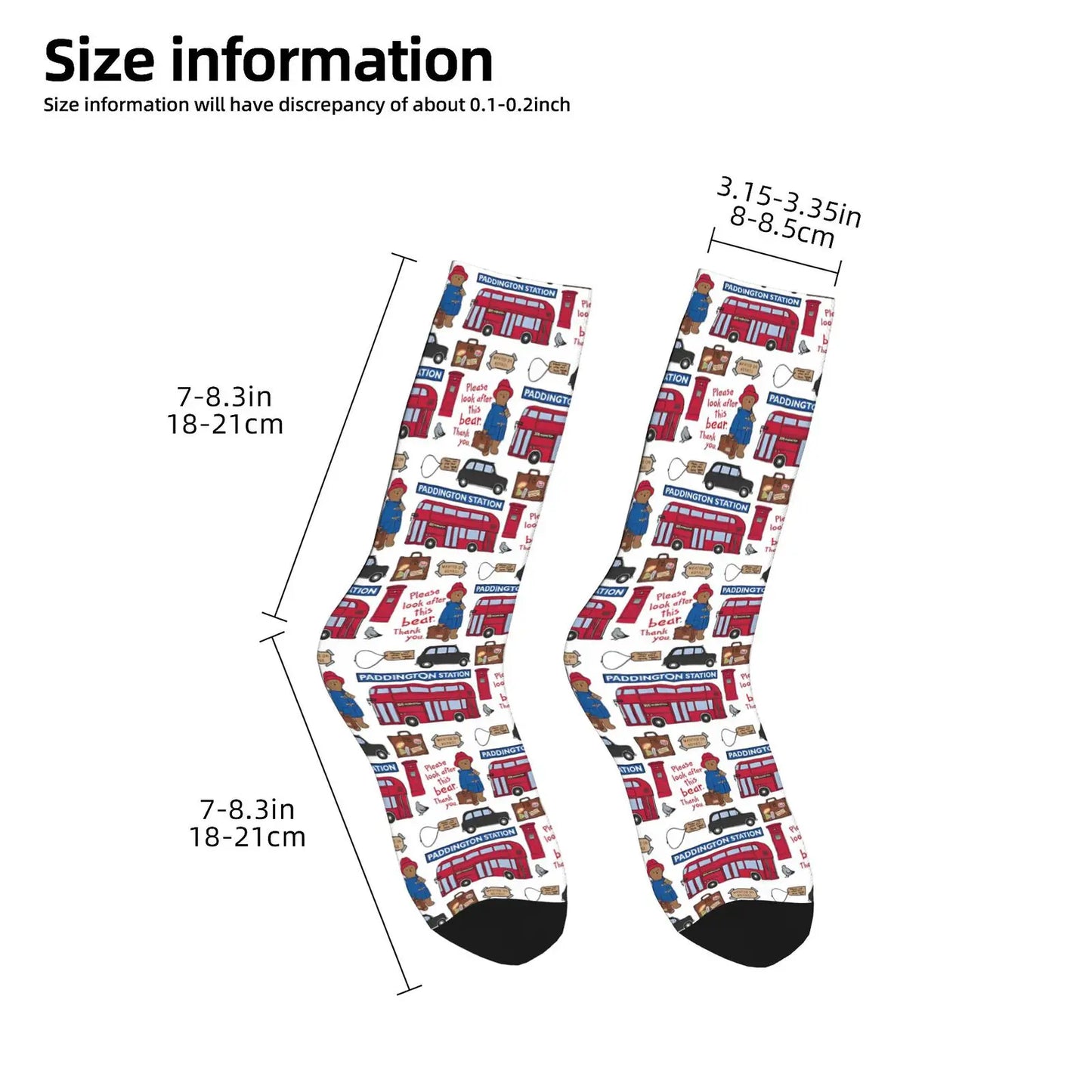 Britain Paddington Brown Bear Autumn Winter Cool Unisex Socks - Cute Movie Cartoon Non-slip Soccer Socks-As Shown-One Size-