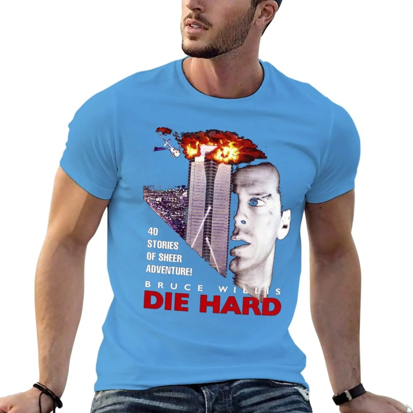 DIE HARD - (Only works with black) - T-Shirt Blank - Graphics T-Shirt - Plain Black Tees for Men-Medium blue-S-