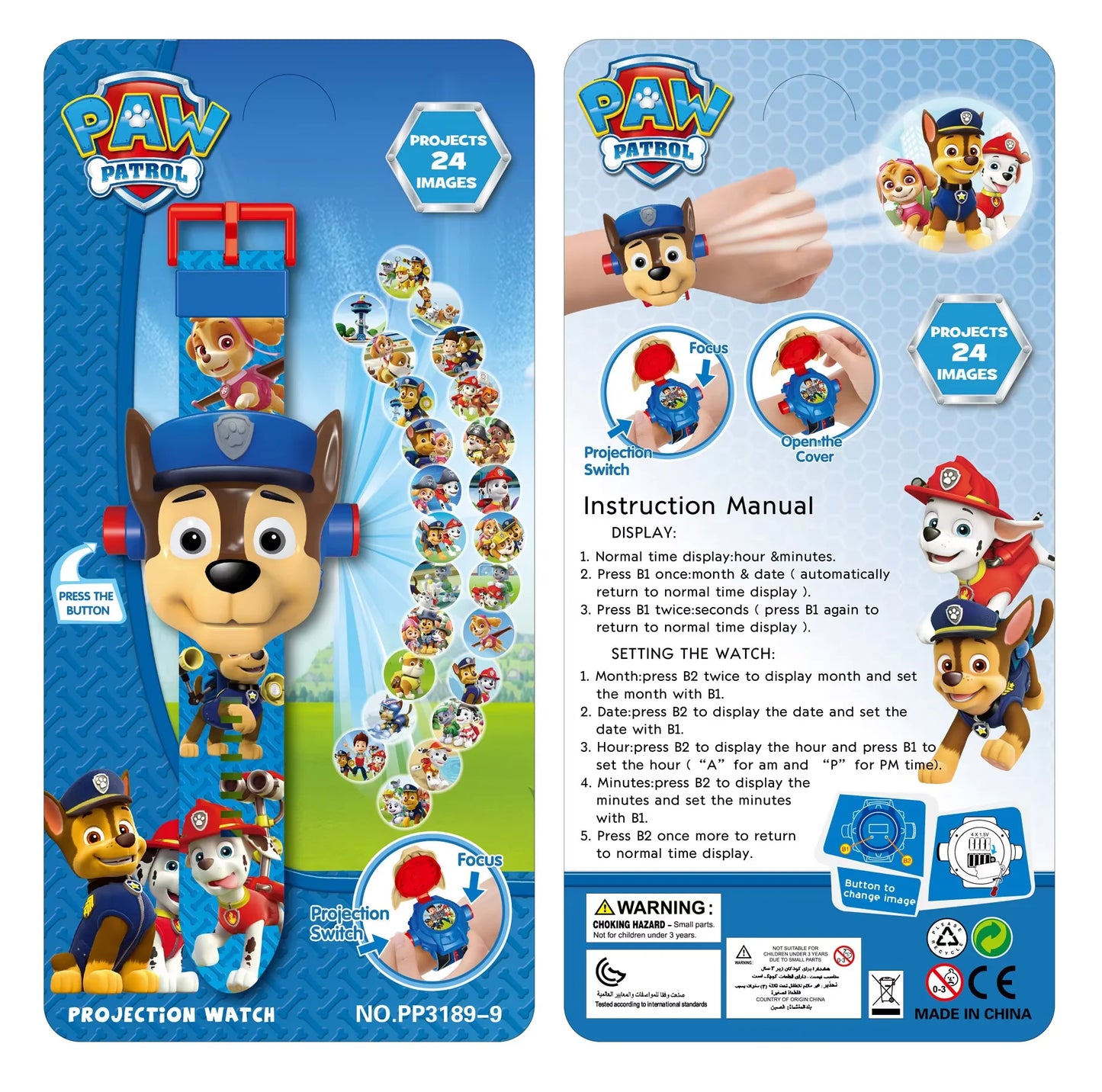 Paw Patrol Projection Watch - 3D Cartoon Design Featuring Skye, Chase & Rubble - Digital Toy Watch - Fun Gift Idea-A-