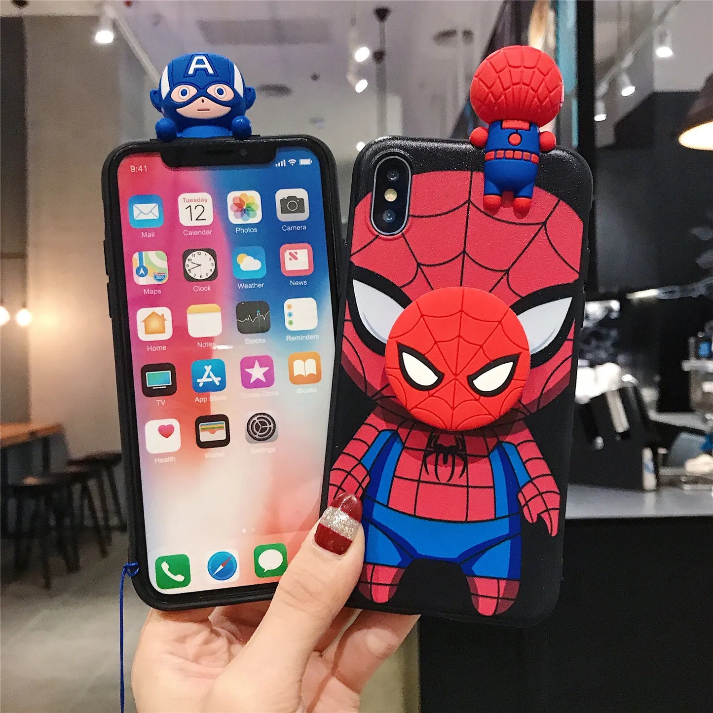 For Huawei P20 P30 P40 Lite Pro Y9 Y9 Prime Y9s Mate 10 20 Lite - Spiderman Iron Man Captain Phone Case With Holder Strap Rope - All Huawei Models - Superhero fan gift-