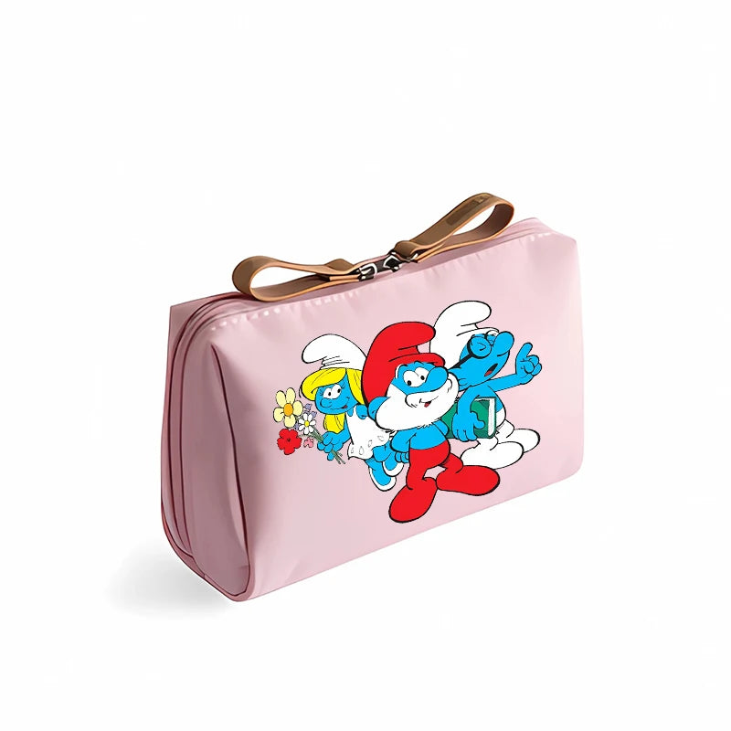 Smurfs Women's Cosmetic Makeup Bag - Cute Cartoon Print Portable Coin Purse, Teen Student Retro Office Gift-LJL 27-