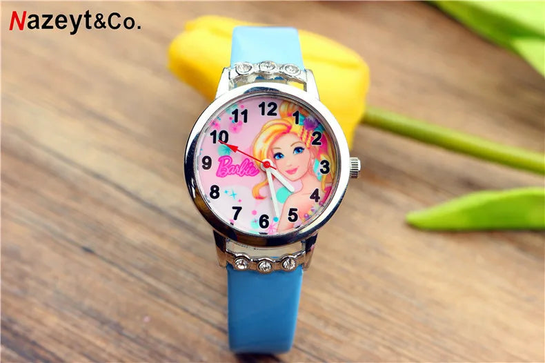 Barbie Watch - Cute Cartoon Design for Girls - Silicone Strap (Many Colours) Wristband - Diamond Accents - Student Accessories for Kids-Y033-4-