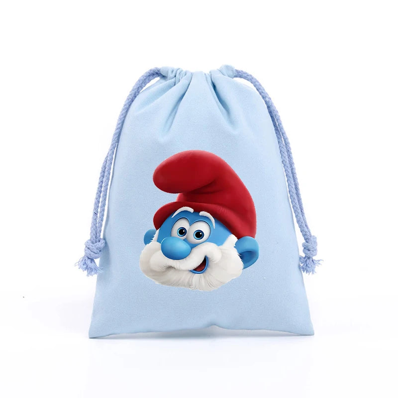 Anime Smurfs Kids Drawstring Bag - Cute Cartoon Print Sports Sack for Parties, Outdoor Gifts, Retro Hand Pouch-LJL 21-13x18cm-