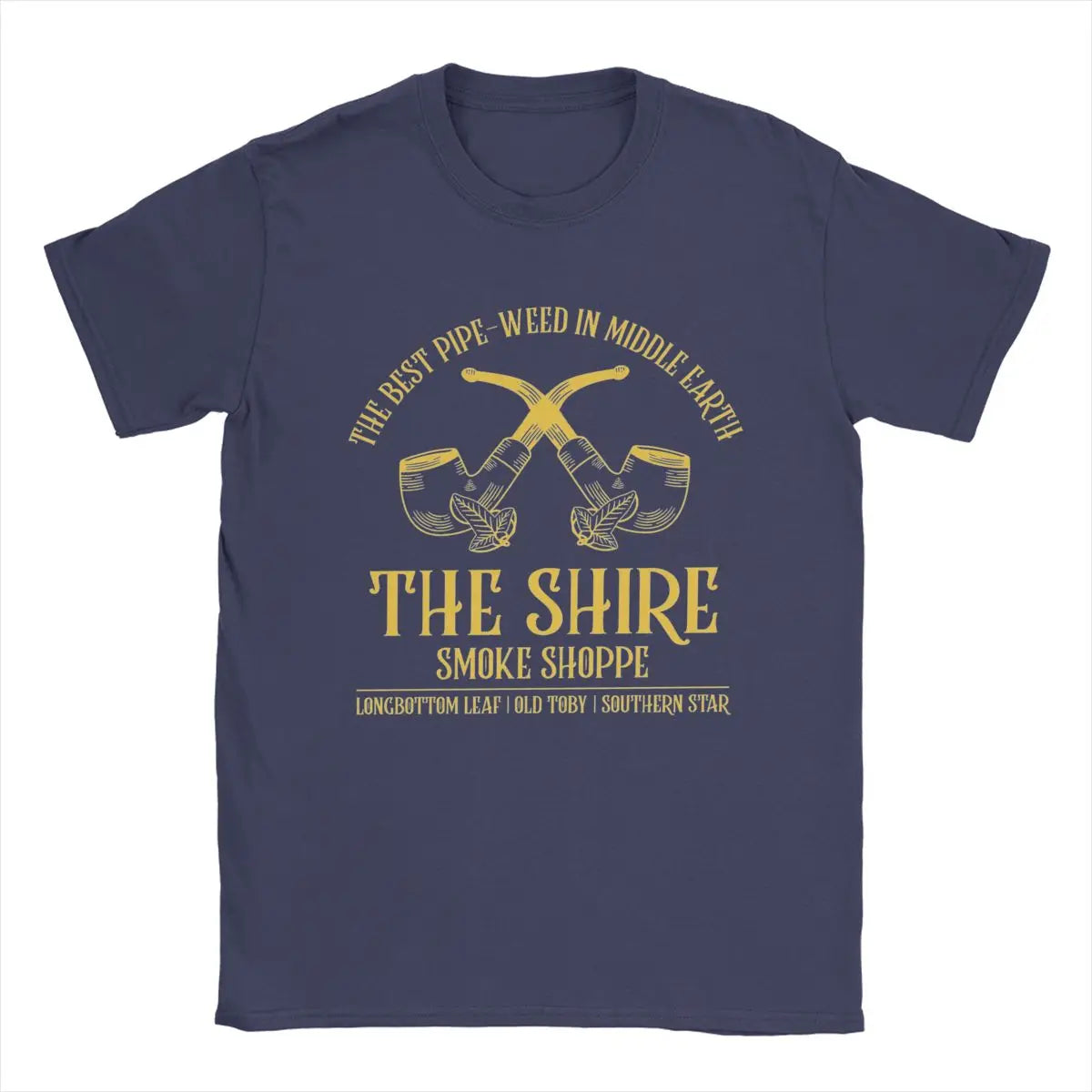 Men's T-Shirt - The Shire Smoke Shoppes - Lords of The Rings Tee - Cotton Short Sleeve Crewneck Plus Sizes-Navy Blue-XXXL-