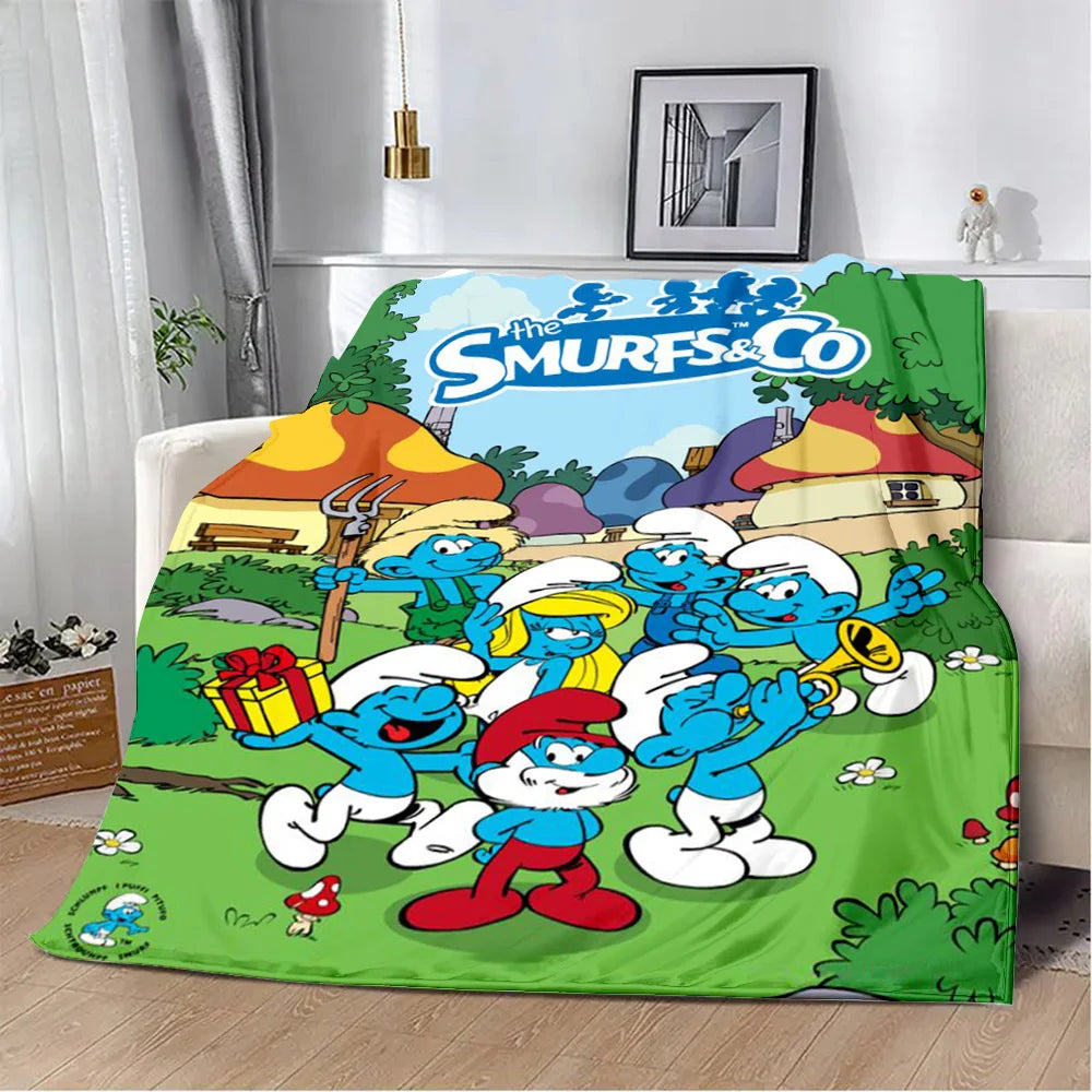 Cute Smurfs Printed Blanket Throw - Soft Warm Cartoon Picnic Blanket, Home Travel Comfort, Retro Birthday Gift-