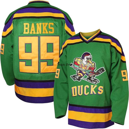 Mighty Ducks Jersey - Charlie Conway #96 - Adam Banks #99 Ice Hockey Retro Sweater-99 Banks Green-XL-