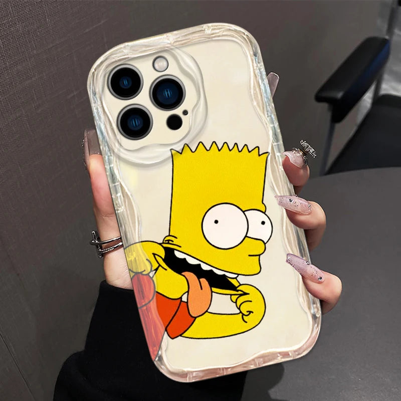 Simpsons Cute Family Phone Case for iPhone 15 14 13 12 11 - Wave Oil Transparent Soft Cover-A86Wtou02-iPhone XR-