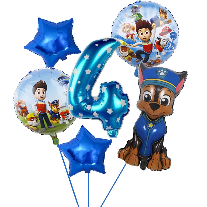 Paw Patrol Birthday Decorations Happy Birthday Backdrop Banner Plates Cups - Paper Tableware Set Balloons - Kids Boy Party Supplies-Number Balloon 4-