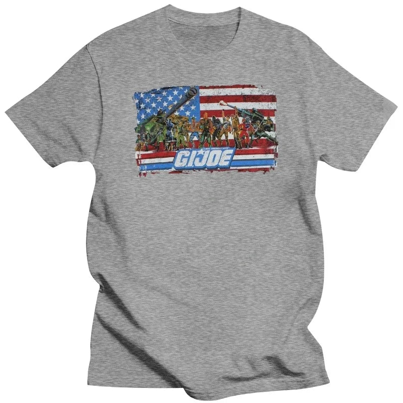 G.I. Joe Team Flag T-Shirt - Retro 80s Movie Classic Tee for Cartoon Nostalgia Addicts-grayMen-M-