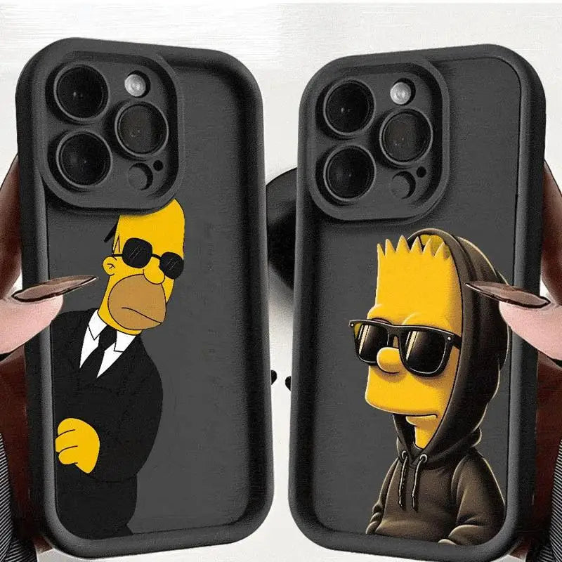 Funny Disney Simpsons Phone Case for iPhone 11 15 Pro Max 14 - Shockproof Silicone Funda Cover-