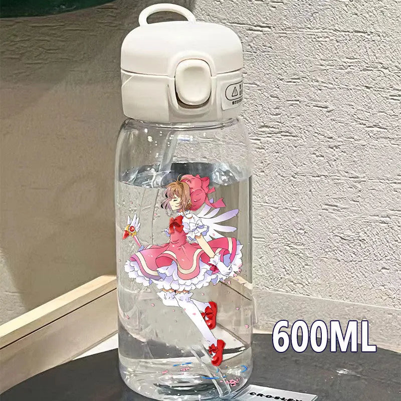 Cardcaptor Sakura Straw Water Bottle - 400ML/600ML Transparent Plastic Anti-Drop Cup for Students and Kids-6-9-