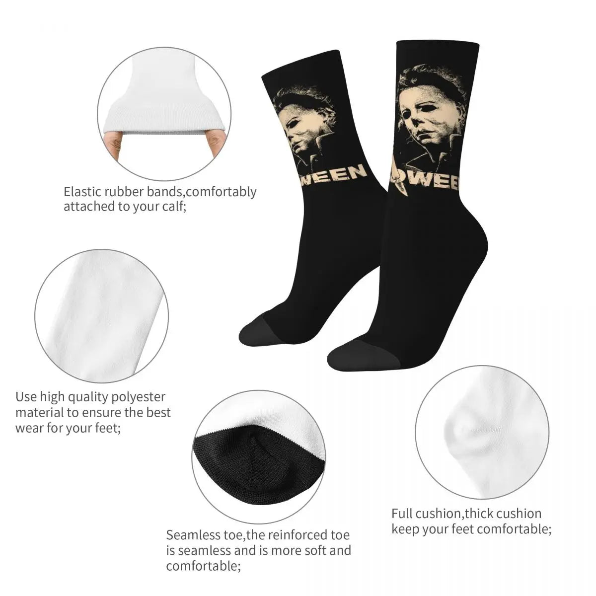 Halloween Horror Film Michael Myers Socks - New Men's Casual Comfortable - Sport Unisex Winter Christmas Gifts-WHITE-One Size-