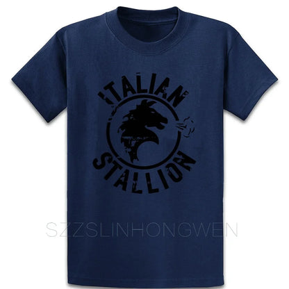 Rocky Balboa Italian Stallion T-Shirt - Funny Short Sleeve Tee in Euro Sizes S-5XL-Navy Blue-XL-