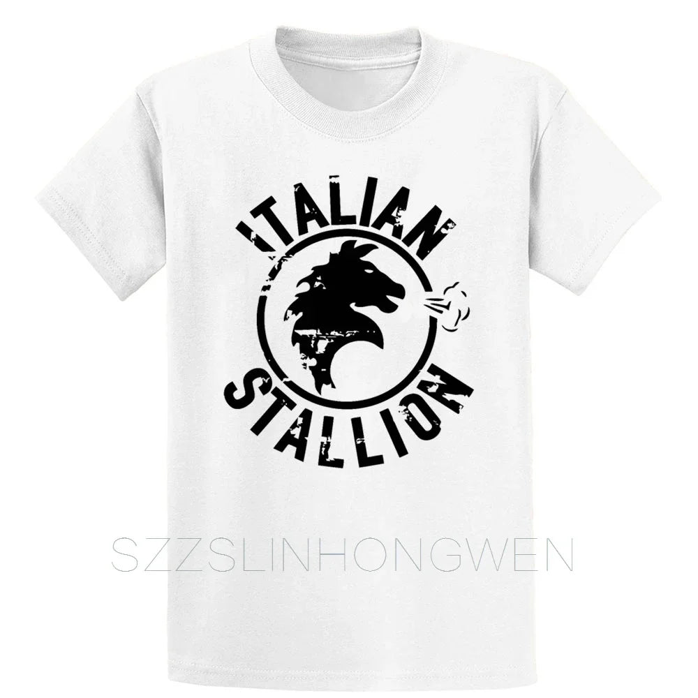 Rocky Balboa Italian Stallion T-Shirt - Funny Short Sleeve Tee in Euro Sizes S-5XL-White-5XL-