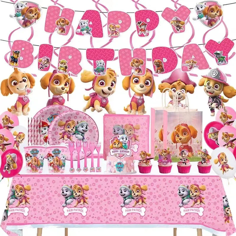 Paw Patrol Birthday Party Decoration - Girls Pink Sky Paper Cups Plates Tableware Balloons - Supplies For Kids - Baby Shower Favors-