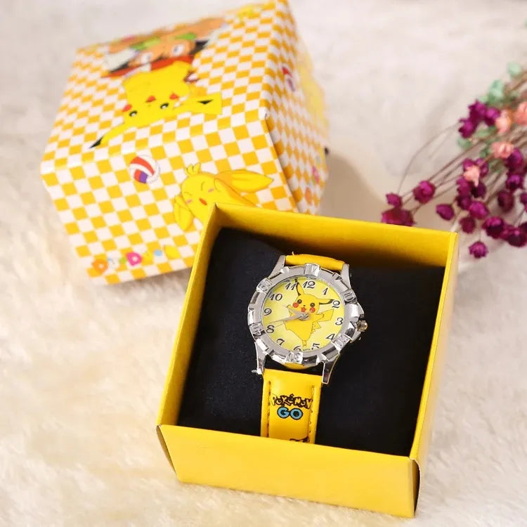 2pcs Set Anime Pokemon Pikachu Silicone Watch With Bracelet - Kids Quartz Wrist Cartoon Figure Boys Girl Watch Bracelet - Gift Toys-B-