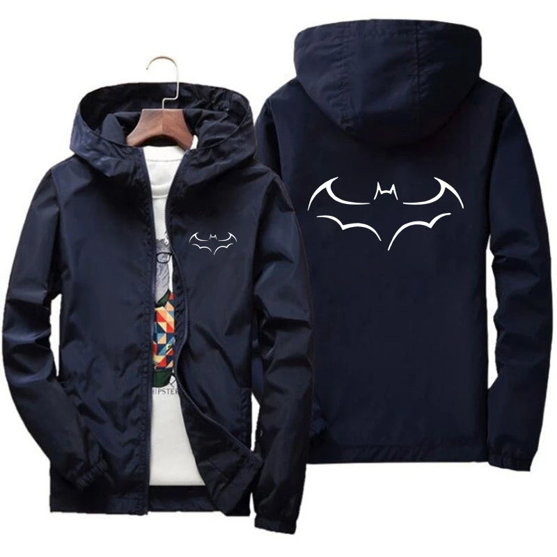 2024 New Bat Printing Zipper Windproof Jacket Men Women Hoodies Sunscreen Clothing Casual Sport Long Sleeve Hooded Coat Thin Top-