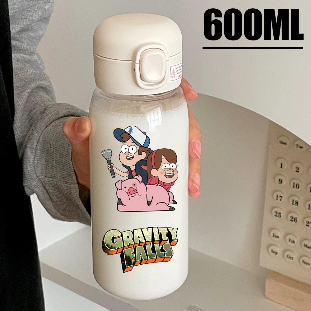 Disney Gravity Falls Water Bottle - 600ML Leak-Resistant Portable Drinking Cup - Transparent PC Design Featuring Dipper and Mabel-GDXZ-33-600ml-