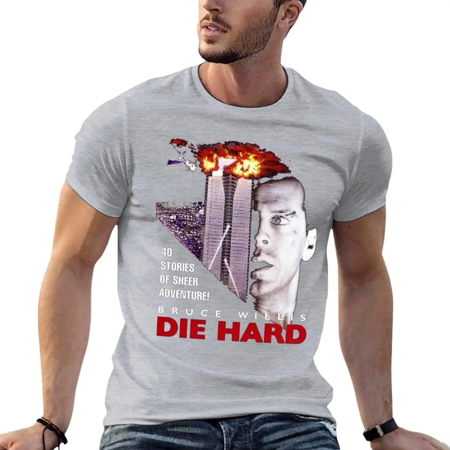 DIE HARD - (Only works with black) - T-Shirt Blank - Graphics T-Shirt - Plain Black Tees for Men-Gray-4XL-