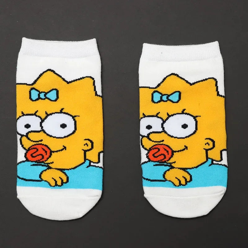 Novelty Simpsons Socks - Happy Cotton Style - Fun and Fashionable Gift for Women or Teens Retro Cartoon Lovers-8-one size-