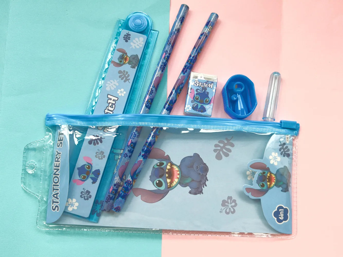 7pcs Stitch Stationery Bag Set - Anime Kids Pencil Box Stickers Figure Toys Gift Set-set n-