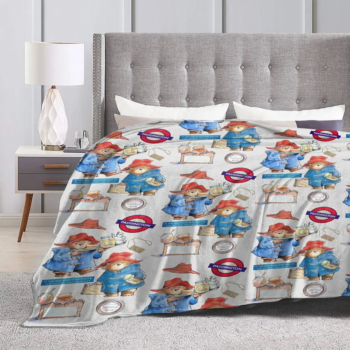 Warm Soft Blanket Picnic - Britain Paddington Brown Bear Throw Blanket Flannel Bedspread For Bedroom Print Sofa Bed Cover-