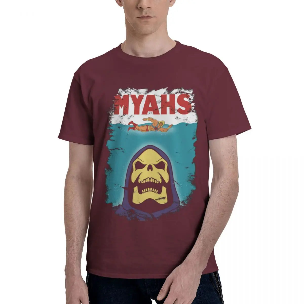 Skeletor & He-Man MYAHS T-Shirt: Masters of the Universe Jaws Parody - Cotton O-Neck Gift Tees for Men & Women-Brown-6XL-