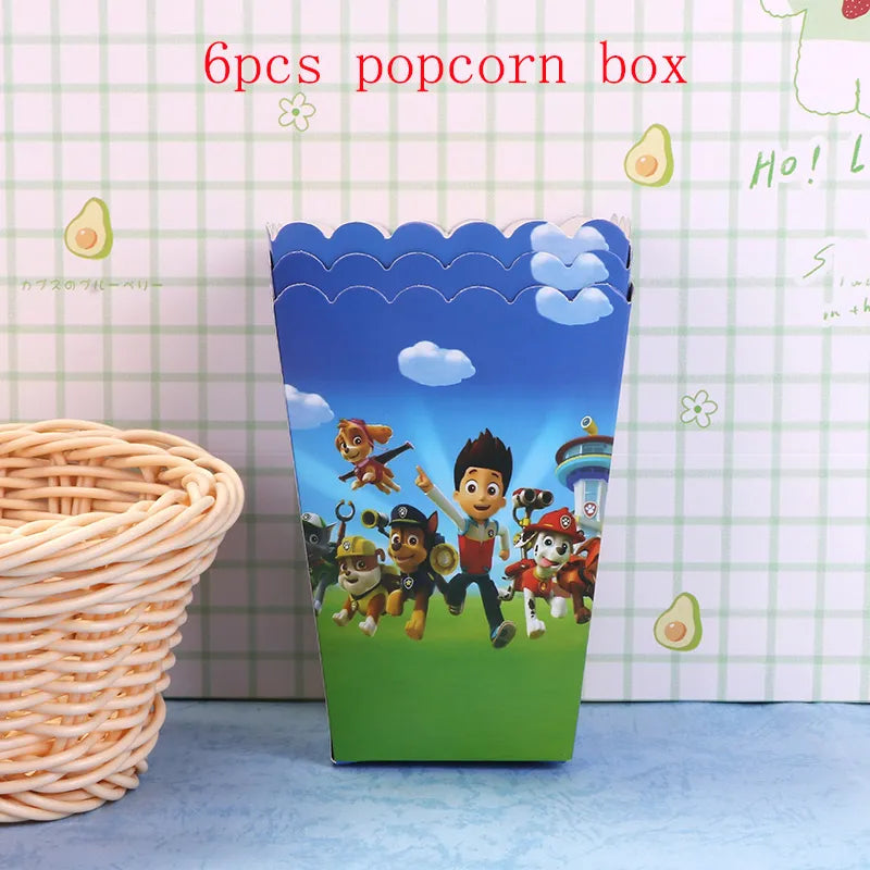 Paw Patrol Birthday Party Decorations Tableware Supplies Balloons Paper Party Plate Cup Napinks Gift Bag Baby Shower Kids Happy-6pcs popcorn box-