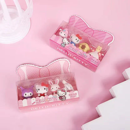 8Pcs/Set Sanrio Toys Kawaii Eraser Girls Student Office Kuromi Cinnamoroll My Melody Hello Kitty Figure Dolls For Children Gift-B-