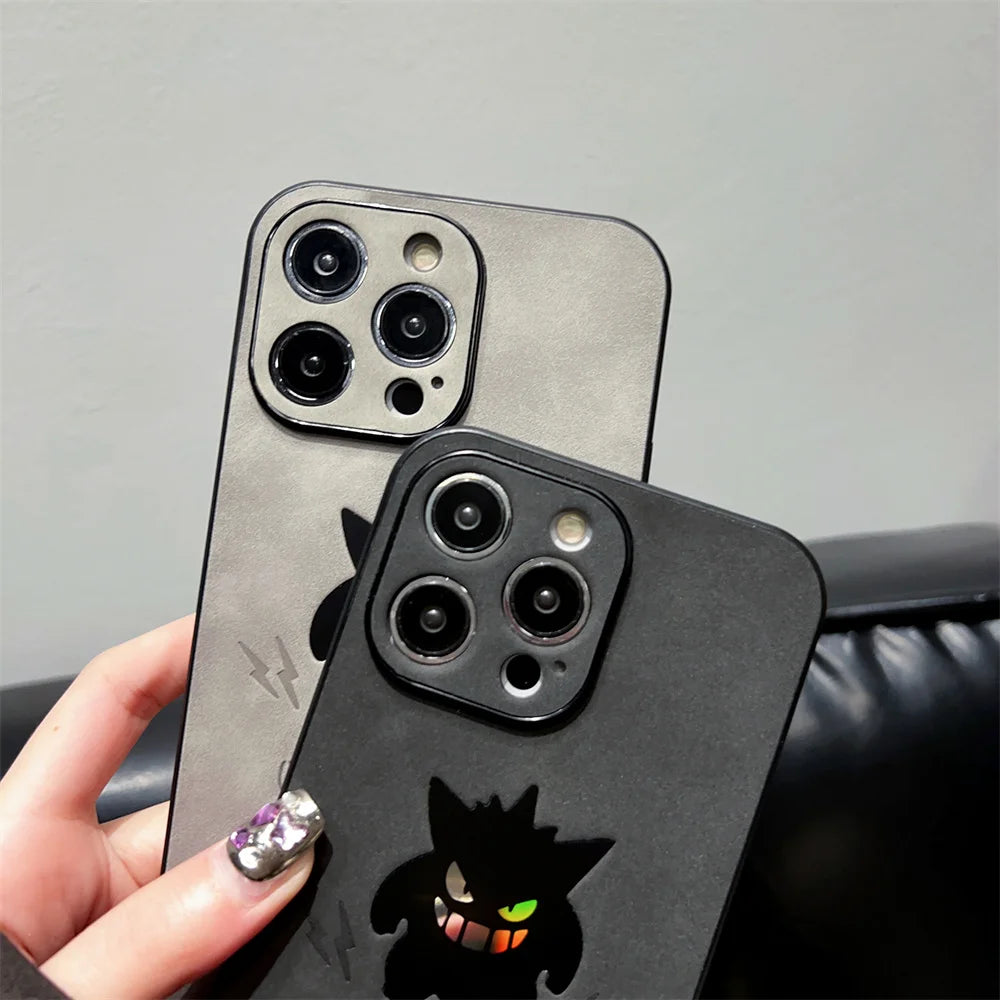 Miniso Cartoon Pokémon Pikachu Gengar Leather Embossing Phone Case - For iPhone 15 14 13 12 11 16 Pro Max-