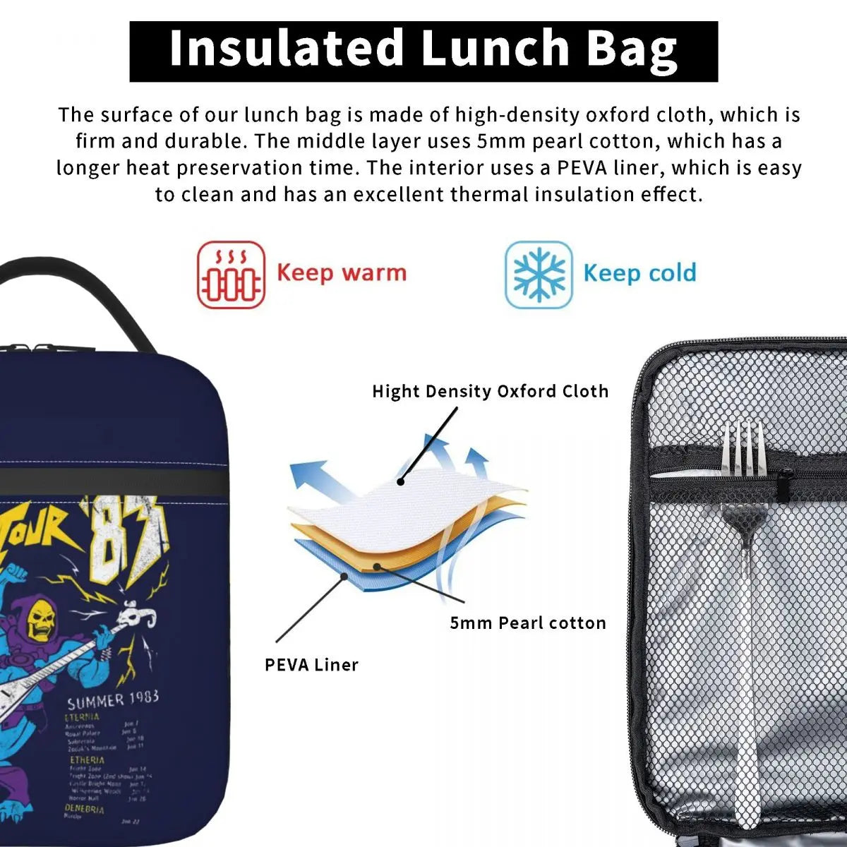 He-Man & Skeletor Insulated Lunch Tote Bag: Masters of the Universe Reusable Cooler for School & Work - Fan Gift-