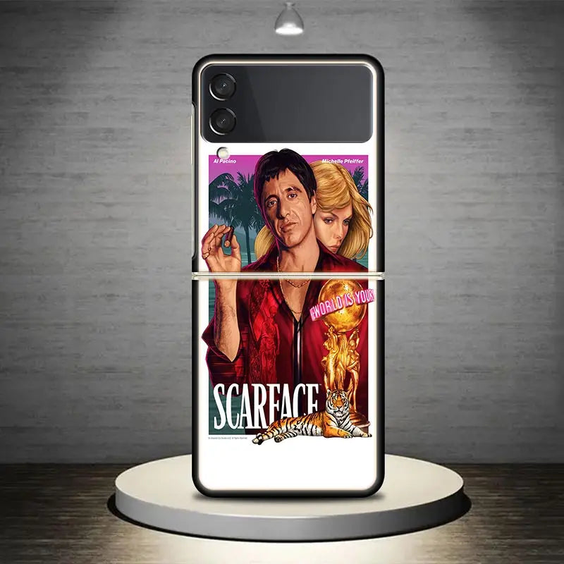 Scarface 1983 - Al Pacino's Iconic Role - Samsung Galaxy Z Flip Cover - Compatible with Flip4, 5, Flip3 5G - Black Hard Cover ZFlip4, ZFlip5, ZFlip3.-