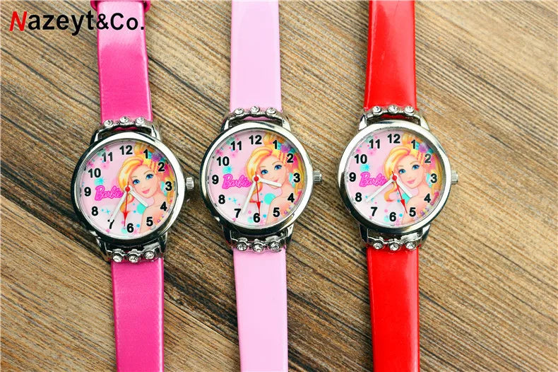 Barbie Watch - Cute Cartoon Design for Girls - Silicone Strap (Many Colours) Wristband - Diamond Accents - Student Accessories for Kids-