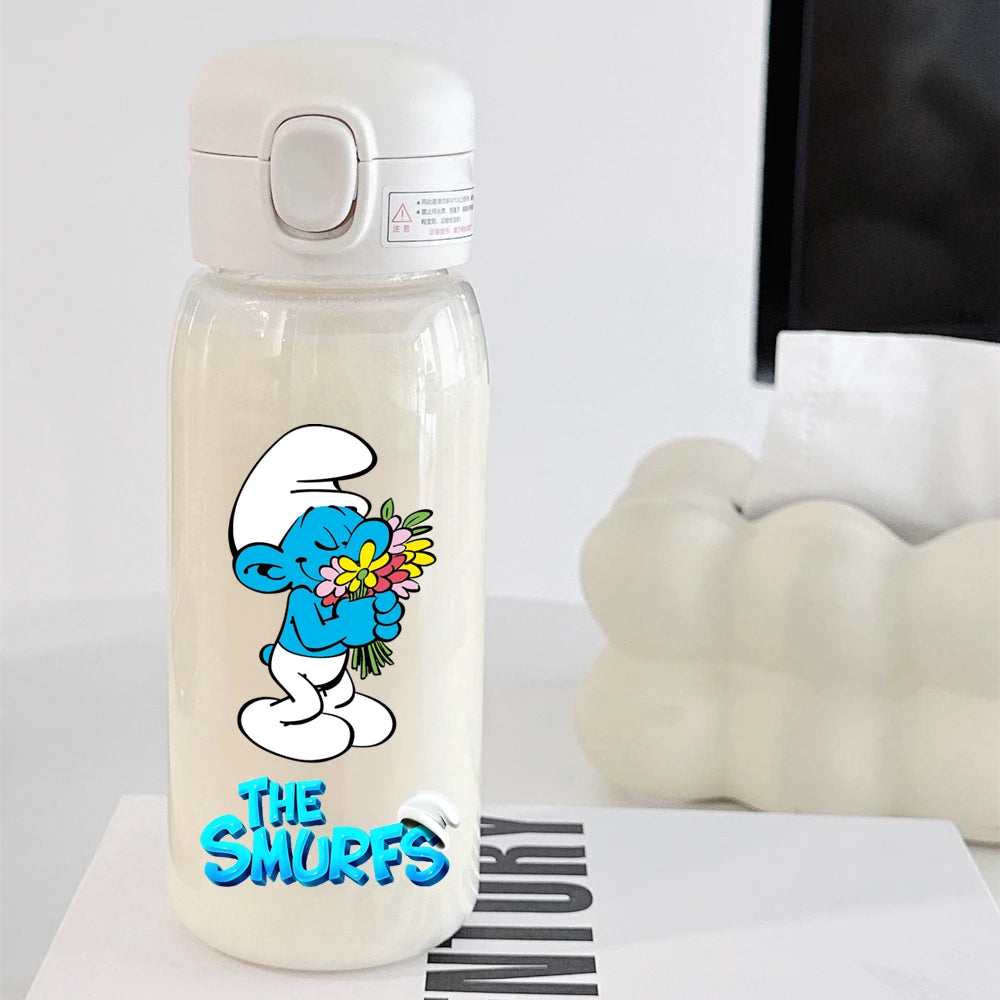 The Smurfs Straw Water Bottle - Large Capacity Cartoon Cup for Kids, Outdoor Sports, Portable Retro Anime Gift-46-600ML-