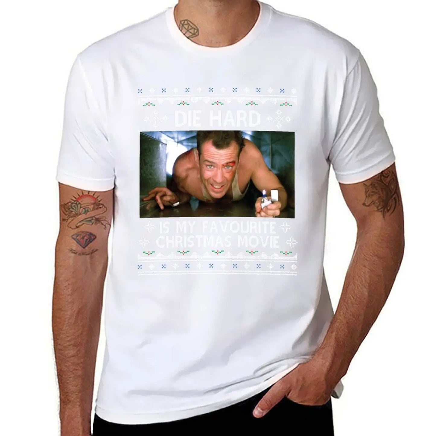 Die Hard Is My Favourite - Christmas Movie T-Shirt - Men's Tees - Short Sleeve Cotton Tops - T-Shirts for Men Pack-White-S-