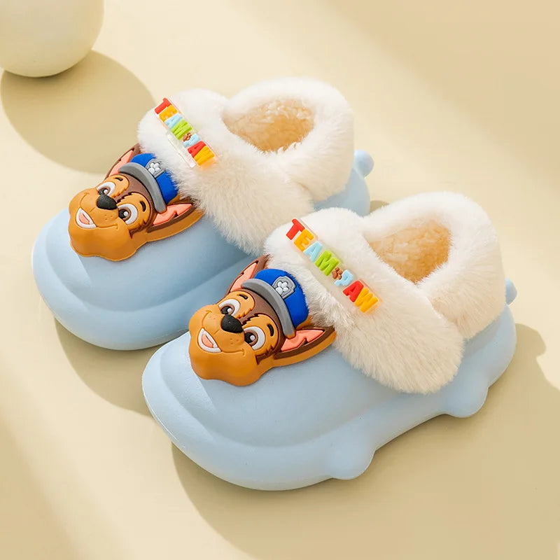 Paw Patrol Children Cartoon Print Cotton Slipper - Plush Soft Winter Warm - Baby Boy Girl Indoor Home Bedroom Shoes - Fluffy Slippers-Chase 2-140mm In 12cm-