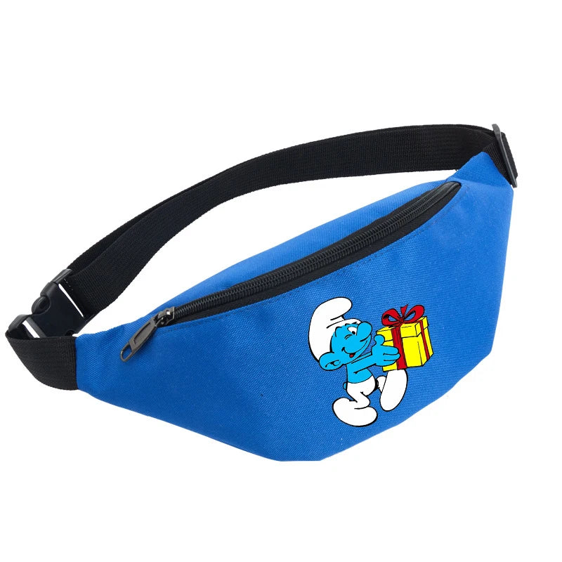 Anime Smurfs Kids Waist Bag - Cartoon Zipper Belt Pack for Outdoor Sports, Travel Shoulder Crossbody Gift Pouch-LJL 18-