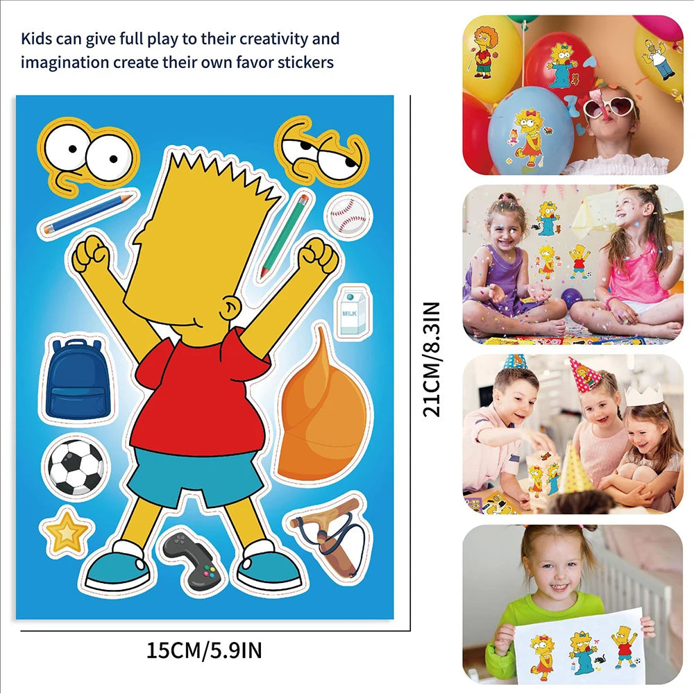 Simpsons Cartoon Puzzle Stickers - DIY Jigsaw Decals for Kids - Educational Gift for Creative & Retro Children-