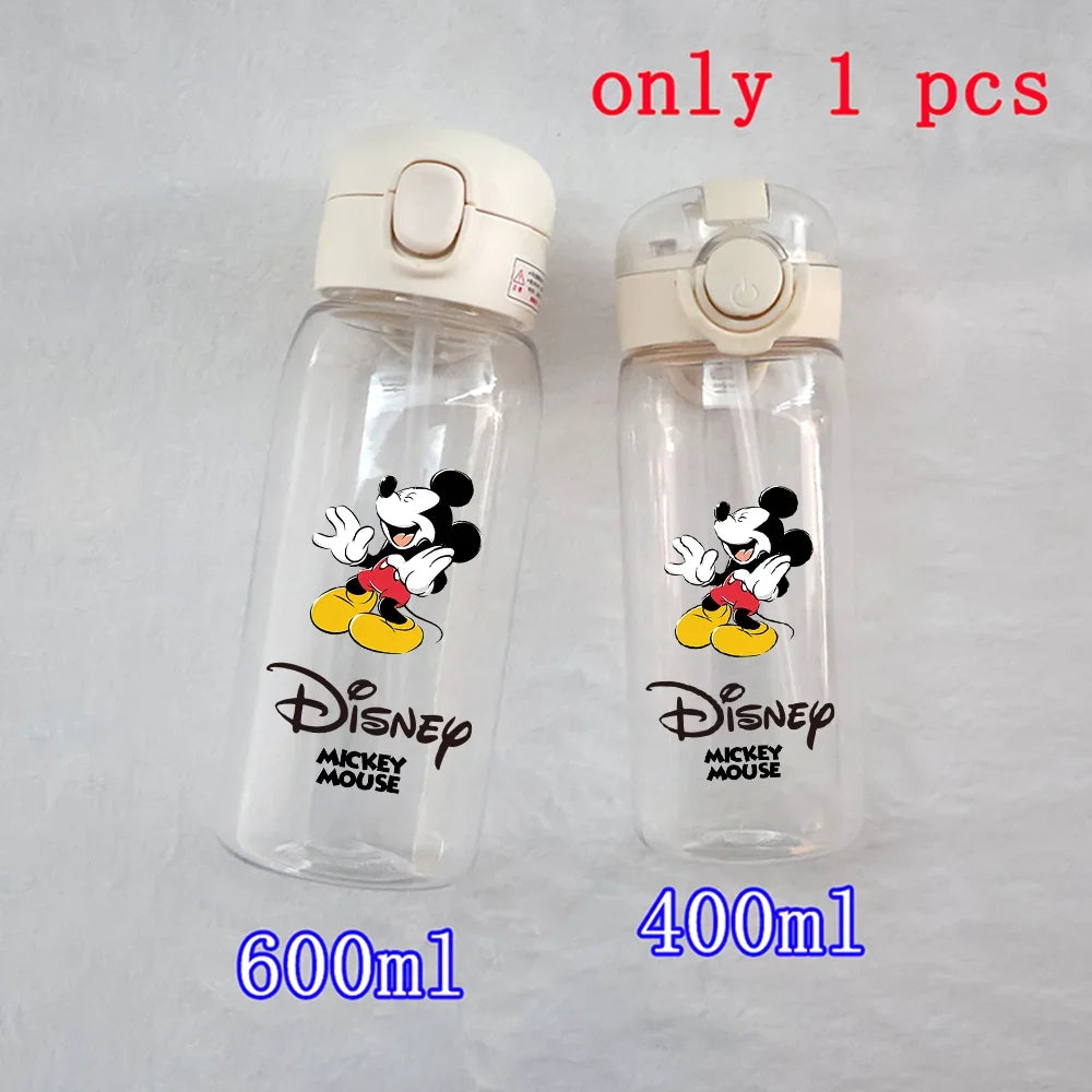 Disney Mickey Mouse Straw Bottle - 400/600ML Transparent Plastic - Portable Kids Drinking Water Cup with Donald Duck-TMSB-23-400ML-