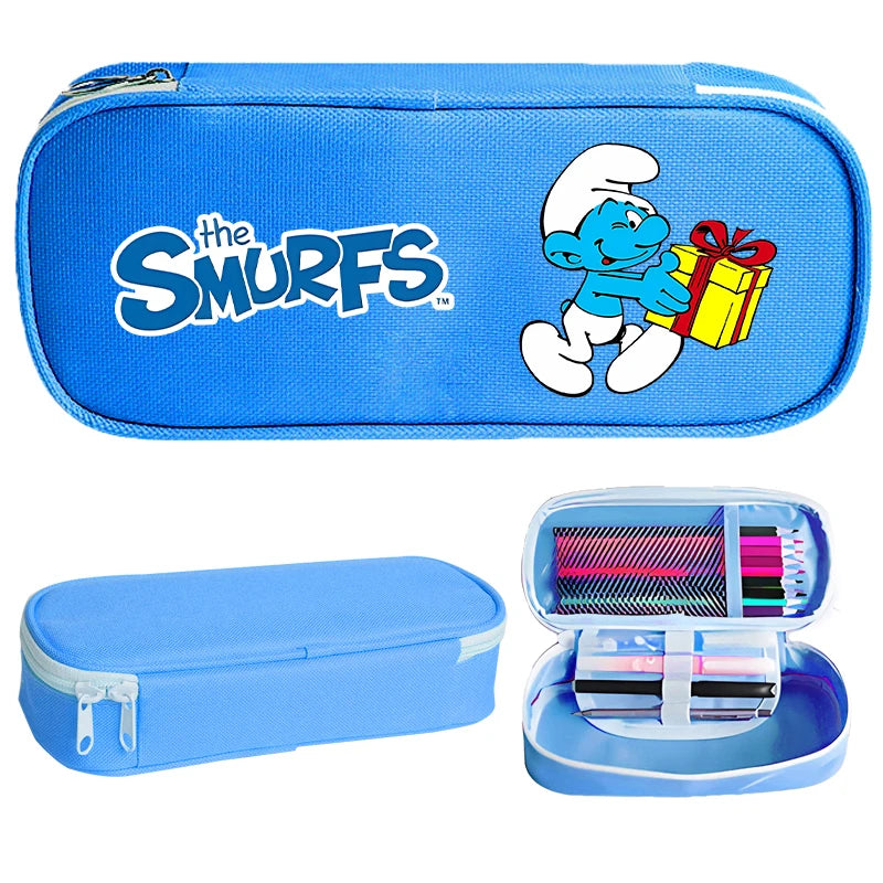 Anime Smurfs Pencil Case Organizer - Cartoon Print Stationery Bag, Kids School Supplies Storage, Retro Student Gift-LJL 105-