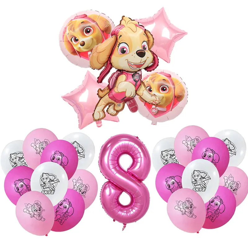 Paw Patrol Birthday Party Decoration - Girls Pink Sky Paper Cups Plates Tableware Balloons - Supplies For Kids - Baby Shower Favors-number balloon 8-