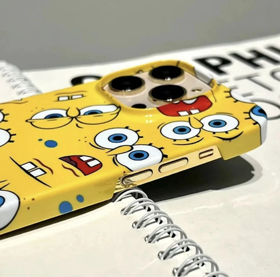 New Cute SpongeBob Phone Case for iPhone 16 15 14 13 12 11 - Glossy HD Hard PC Cover-