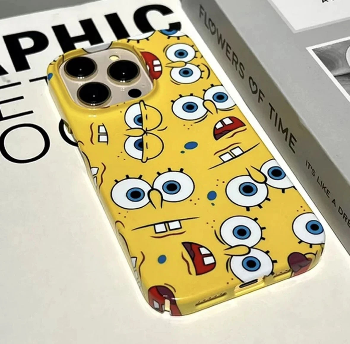 New Cute SpongeBob Phone Case for iPhone 16 15 14 13 12 11 - Glossy HD Hard PC Cover-FLD-196G2408014A1-iPhone 16 ProMax-