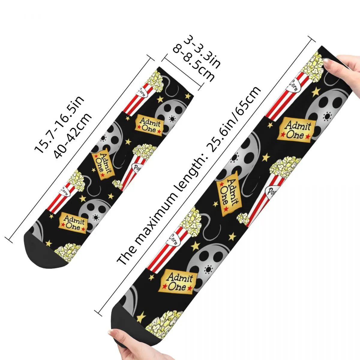 Retro Cinema Theater Popcorn Socks - Men's & Women's Fashion Movie Production Film - Multi-Season Gift-WHITE-One Size-