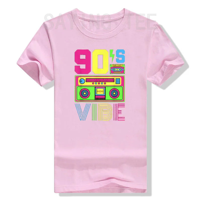 90s Vibe Funny Graphic Tee - Retro 1990s Style Fashion - Nineties Costume T-Shirt for Women & Men-Pink-S-