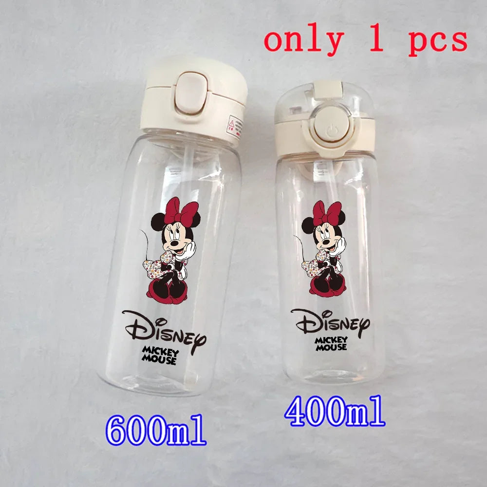 Disney Mickey Mouse Straw Bottle - 400/600ML Transparent Plastic - Portable Kids Drinking Water Cup with Donald Duck-TMSB-39-400ML-